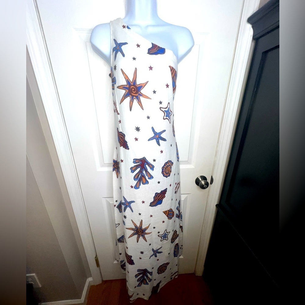 NWT C&C California Women’s Small Ivory Linen One Shoulder Seashell Maxi Dress S - Picture 5 of 16